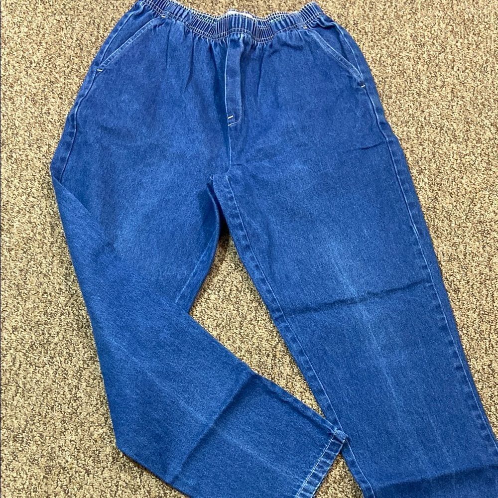 Vintage Sarah Bentley Blue Denim Elastic Waist Pants Size 10 💯 Cotton